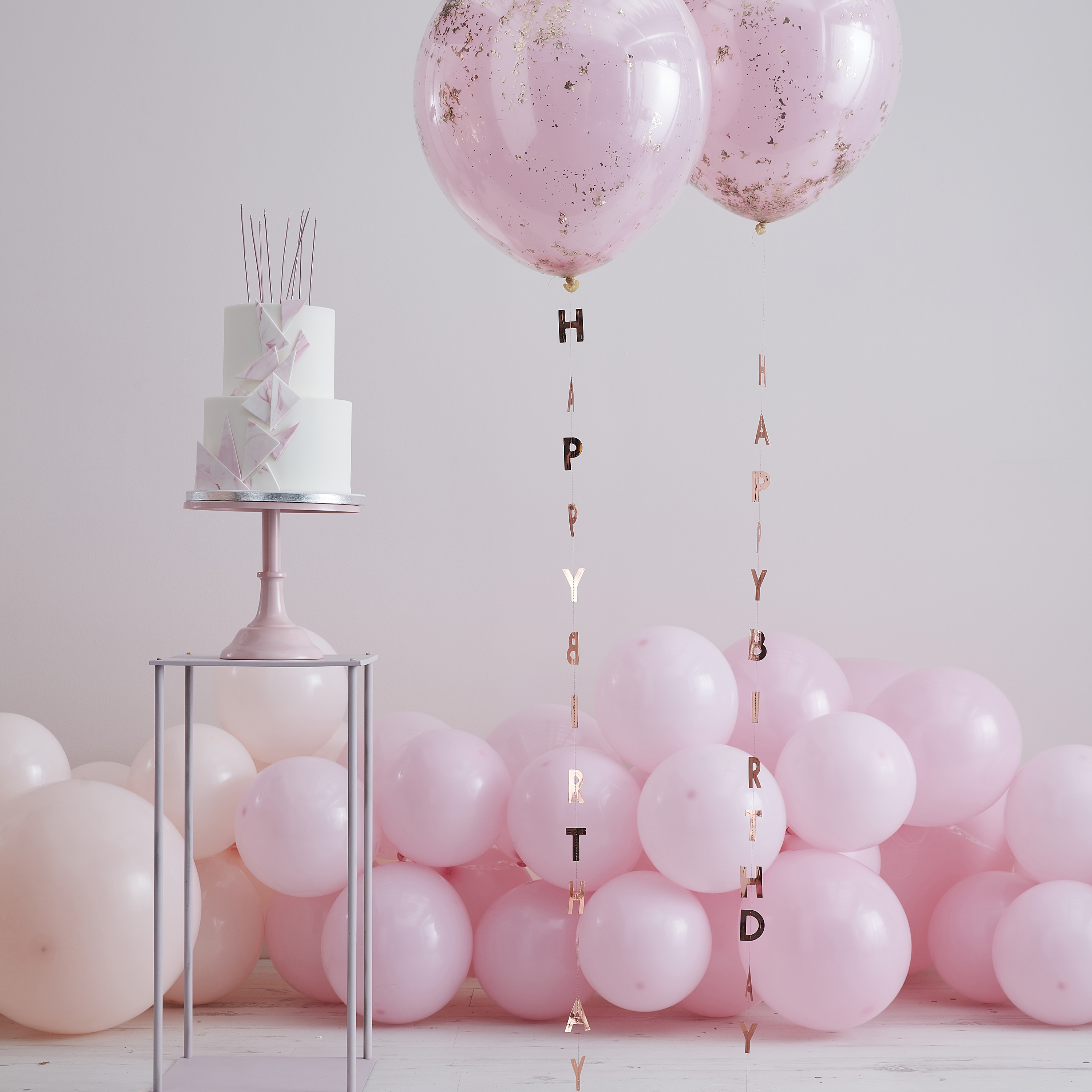 Rose Gold Happy Birthday Balloon Tails | Ginger Ray