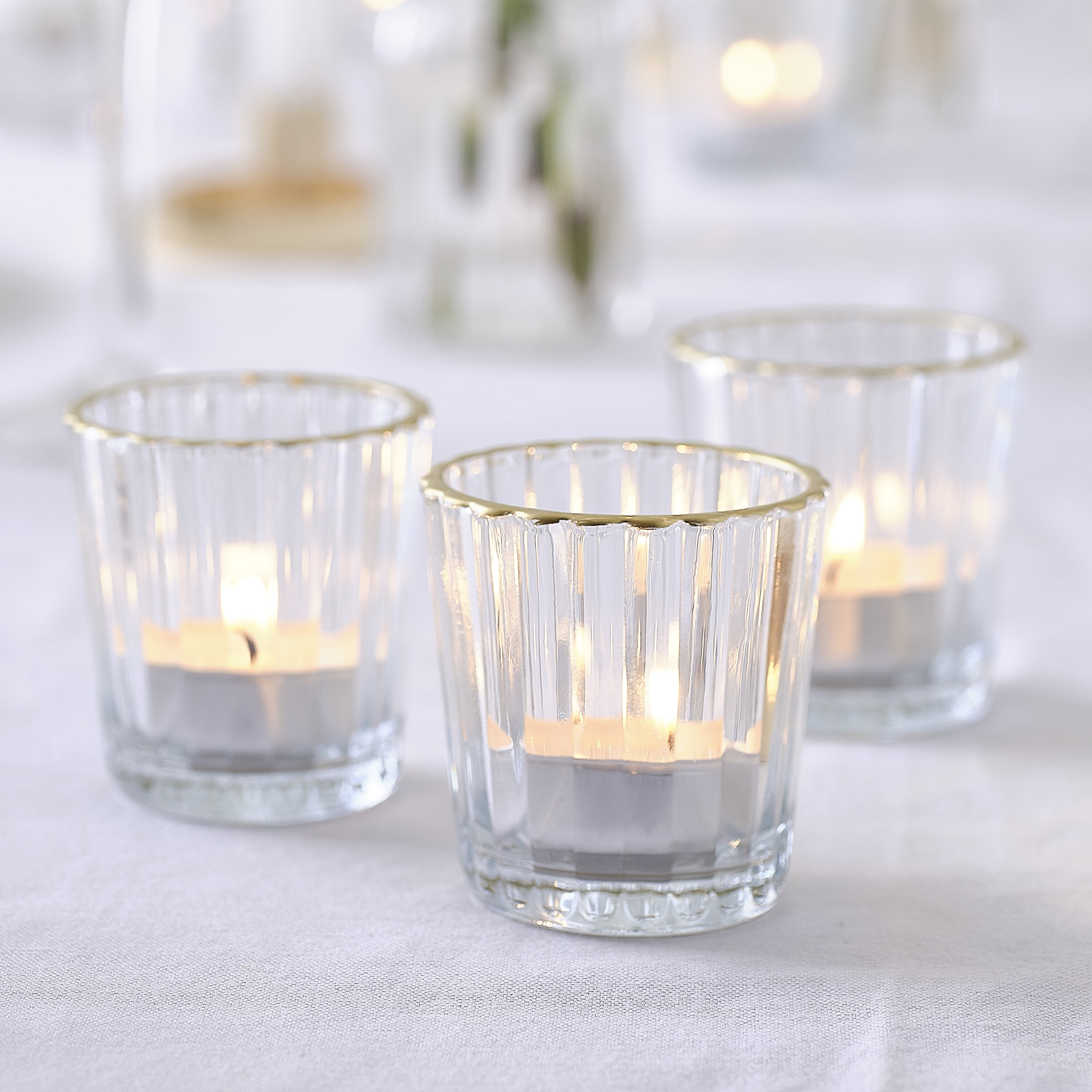 Glass Tea Light Candle Holders with Gold Trim | Ginger Ray