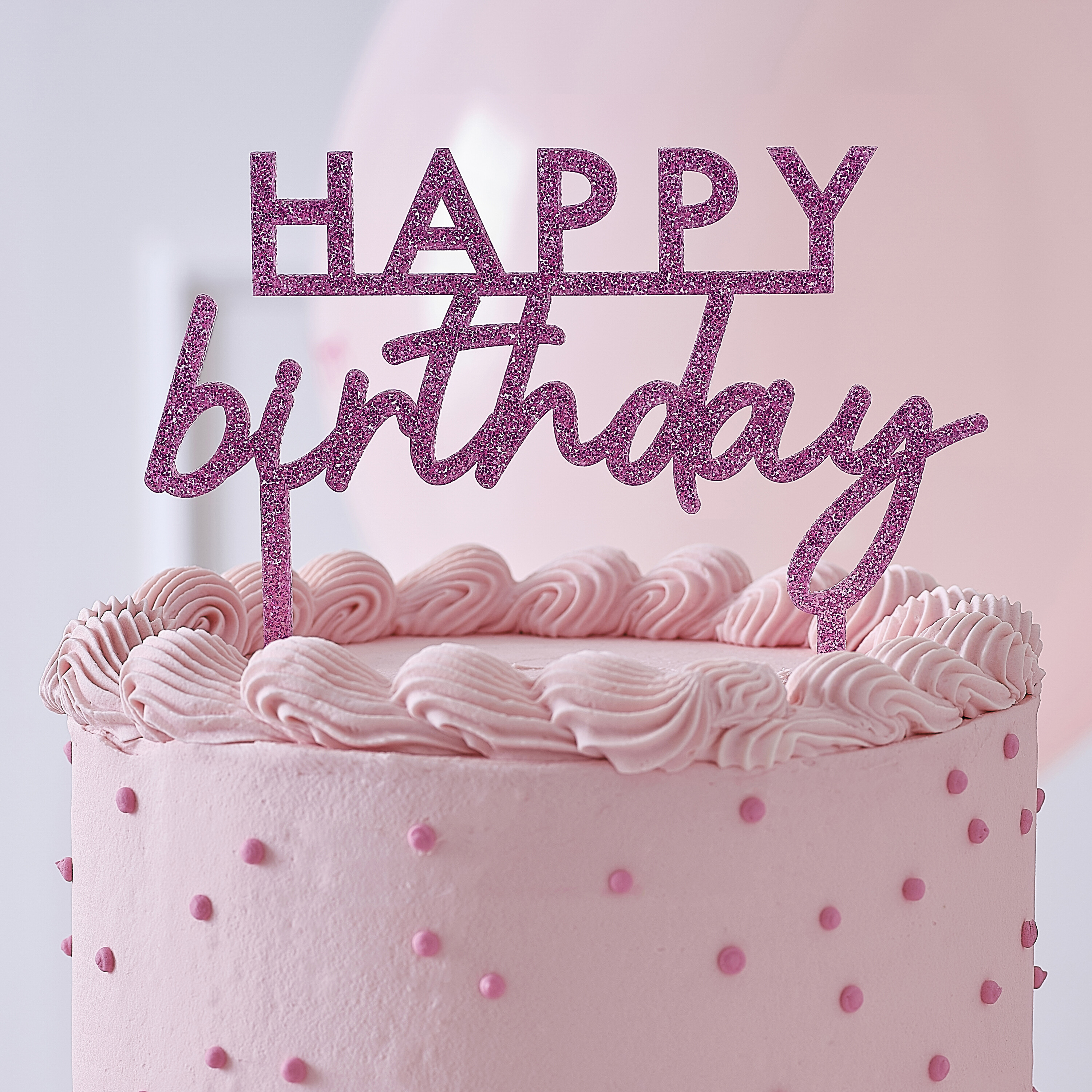 Pink Glitter Acrylic Happy Birthday Cake Topper | Ginger Ray